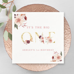 フローラ金ゴールドエレガントレターガールファースト誕生日 スタンダードカクテルナプキン