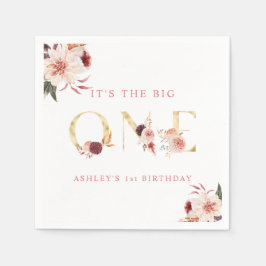 フローラ金ゴールドエレガントレターガールファースト誕生日 スタンダードカクテルナプキン