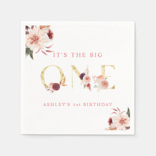 フローラ金ゴールドエレガントレターガールファースト誕生日 スタンダードカクテルナプキン