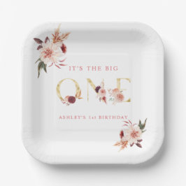 フローラ金ゴールドエレガントレターガールファースト誕生日 ペーパープレート