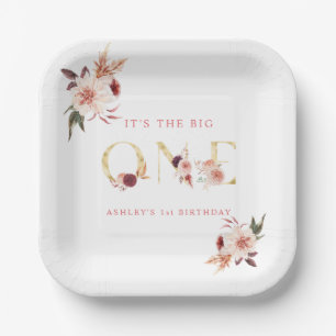 フローラ金ゴールドエレガントレターガールファースト誕生日 ペーパープレート