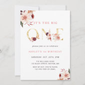 フローラ金ゴールドエレガントレターガールファースト誕生日 招待状 (正面)