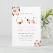 フローラ金ゴールドエレガントレターガールファースト誕生日 招待状 (スタンド正面)