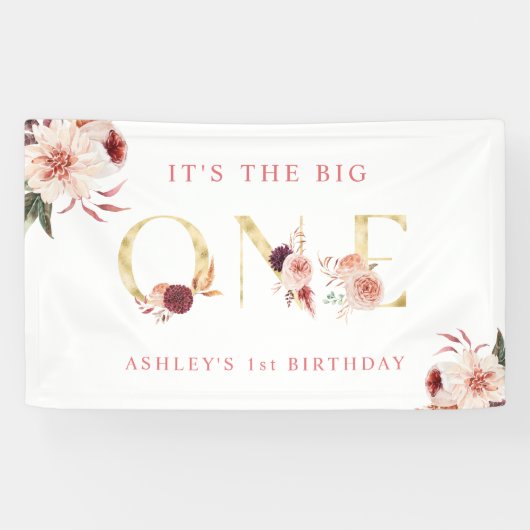 フローラ金ゴールドエレガントレターガールファースト誕生日 横断幕 (横)