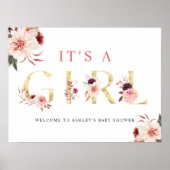フローラ金ゴールドエレガントレターガールベイビーシャワー記号 ポスター (正面)