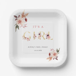フローラ金ゴールドエレガント手紙ガールベビーシャワー ペーパープレート