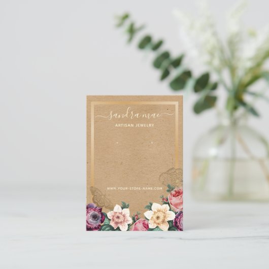 フローラ金ゴールドクラフト紙ジュエリー表示カード 名刺 (スタンド正面)