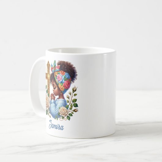 フローラ金ゴールドクロス祈キリスト教民族少女 コーヒーマグカップ (正面左)