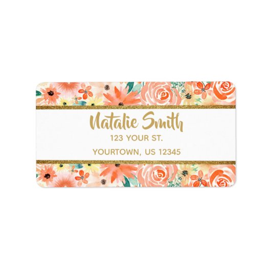 フローラ金ゴールドグリッターエレガント差出人住所 ラベル (正面)