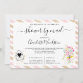 フローラ金ゴールドグリッターストライプベビーシャワー（郵便） 招待状 (正面)