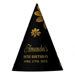 フローラ金ゴールドグリッターフラワースウィート16誕生日 パーティーハット