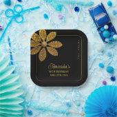 フローラ金ゴールドグリッターフラワースウィート16誕生日 ペーパープレート (パーティー)