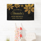 フローラ金ゴールドグリッターフラワースウィート16誕生日 横断幕 (インサイチュ)