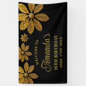 フローラ金ゴールドグリッターフラワースウィート16誕生日 横断幕 (縦)