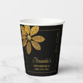 フローラ金ゴールドグリッターフラワースウィート16誕生日 紙コップ (裏面)