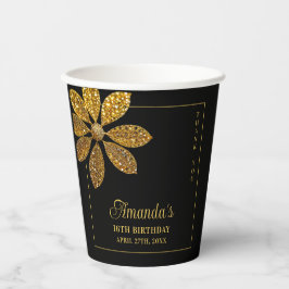 フローラ金ゴールドグリッターフラワースウィート16誕生日 紙コップ
