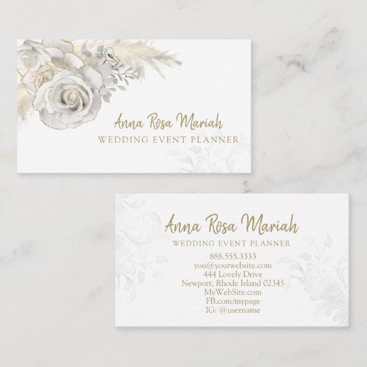 *~*フローラ金ゴールドグリッターホワイトローズフラワーエレガント  名刺 (正面/裏面)