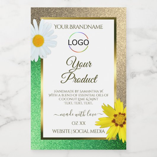 フローラ金ゴールドグリーングリッターホワイトプロダクトラベルロゴ フードラベル (シングルラベル)