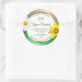 フローラ金ゴールドグリーングリッターホワイトプロダクトラベルロゴ ラウンドシール (バッグ)