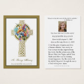 フローラ金ゴールドケルト十字葬式祈りの言葉カード (正面&裏面)