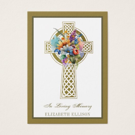 フローラ金ゴールドケルト十字葬式祈りの言葉カード (正面)