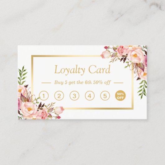 フローラ金ゴールドシック美しいサロンロイヤリティパンチカード ロイヤリティカード (正面)