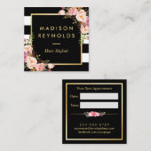 フローラ金ゴールドストライプ白黒サロンアポイントメント 予約カード (正面/裏面)