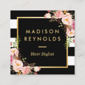 フローラ金ゴールドストライプ白黒サロンアポイントメント 予約カード (正面)