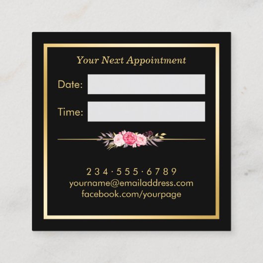 フローラ金ゴールドストライプ白黒サロンアポイントメント 予約カード (裏面)