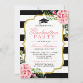 フローラ金ゴールドストライプ白黒卒業党 招待状 (正面)