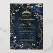フローラ金ゴールドスワールバタフライネイビーキンセアニェラ 箔招待状 (正面)