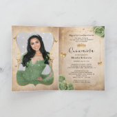 フローラ金ゴールドセージ緑キンセアニラ写真折り畳み 招待状 (内部)