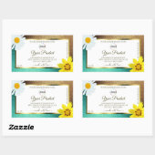 フローラ金ゴールドティール(緑がかった色)グリッターホワイトプロダクトラベルロゴ 長方形シール (シート)