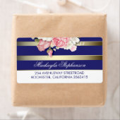 フローラ金ゴールドネイビーとホワイトストライプ結婚ズ ラベル (インサイチュ)