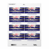 フローラ金ゴールドネイビーとホワイトストライプ結婚ズ ラベル (フルシート)