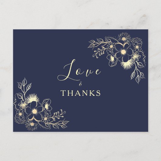フローラ金ゴールドネイビー結婚ブルーズありがとう ポストカード (正面)
