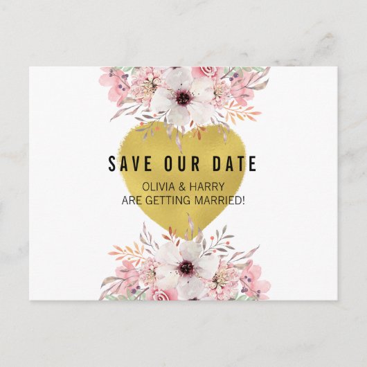 フローラ金ゴールドハート | 日付ポストカードの保存 案内ポストカード (正面)