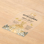 フローラ金ゴールドバタフライプリンセスキンセアニェラ アクリル招待状 (レイダウン)