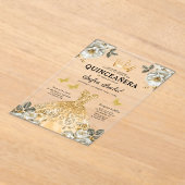 フローラ金ゴールドバタフライプリンセスキンセアニェラ アクリル招待状 (レイダウン)