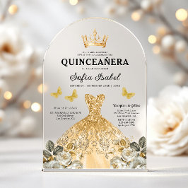 フローラ金ゴールドバタフライプリンセスキンセアニェラ アクリル招待状