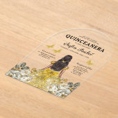 フローラ金ゴールドバタフライプリンセスキンセアニェラ アクリル招待状 (レイダウン)