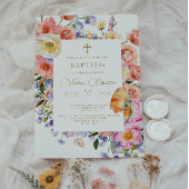 フローラ金ゴールドバプテスマ《キリスト教》洗礼式や命名式招待状 招待状