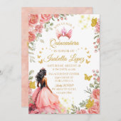 フローラ金ゴールドバラプリンセスキンセアニェラ誕生日 招待状 (正面/裏面)