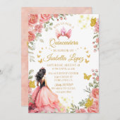 フローラ金ゴールドバラプリンセスキンセアニェラ誕生日 招待状 (正面/裏面)