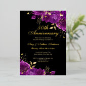 フローラ金ゴールドパープル結婚50周年 箔招待状 (立ち正面)