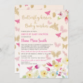 フローラ金ゴールドピンクの蝶が赤ちゃんシャワーでドライブ 招待状 (正面/裏面)