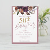 フローラ金ゴールドピンクサプライズ50th誕生日パーティー 招待状 (スタンド正面)