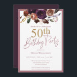 フローラ金ゴールドピンクサプライズ50th誕生日パーティー 招待状<br><div class="desc">この50回目のエレガントサプライズ誕生日パーティーの招待状は、あなたの特別なイベントに最適！このデザインは、美しく、豊かな紫、ピンクと金ゴールドの花を特徴としている。タイポグラフィカスタムはトレンディーとエレガント!</div>