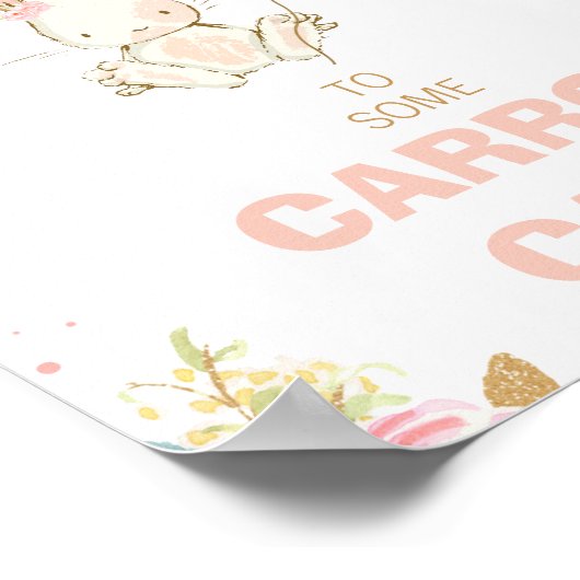 フローラ金ゴールドピンクバニーピンクバルーン1st誕生日 ポスター (角)