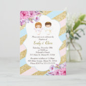 フローラ金ゴールドピンクブルーツインズバプティスマ招待状 招待状 (スタンド正面)